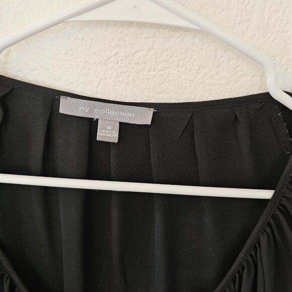 NY COLLECTION Women's Size M Black Blouse Pearls Rhinestone Cuffs Long Sleeves - Picture 3 of 7